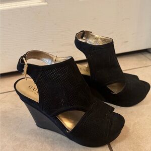 GUESS Black Wedge Sandals for Women